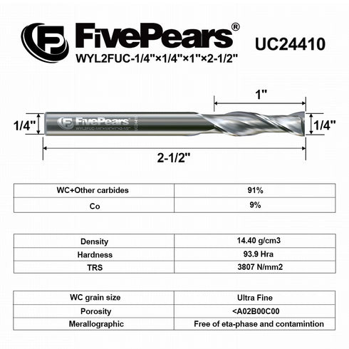FivePears Up Cut Spiral Router Bit for CNC, 1/4 inch Cutting Diameter, 1 inch Cutting Length, Carbide End Mill Router
