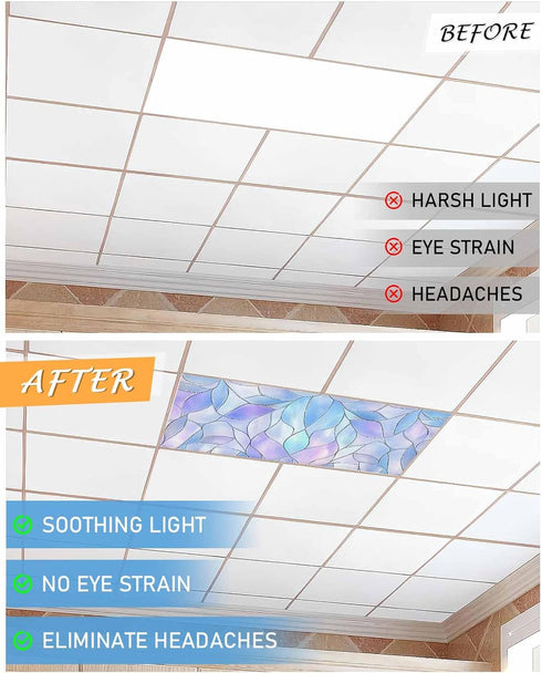 Yomandocix 4x2 feet,1 Pack Stained Glass Fluorescent Light Covers for Ceiling Lights Magnetic Light Filters