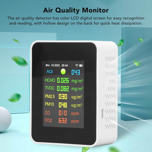9 in 1 Air Quality Monitor, PM2.5, PM10, HCHO, CO, CO2, Temperature and Humidity Multifunctional Monitor