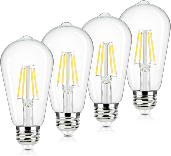4 Pack Brightever Vintage LED Edison Bulbs, 60 Watt Equivalent, 6W ST58, 4000K Neutral Daylight White, Clear Glass