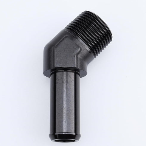 1/2" NPT Male to 5/8" Hose Barb Fitting Adapter, 45 Degree Aluminum Black