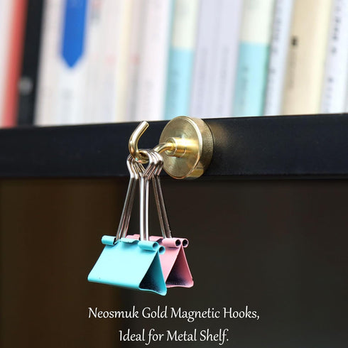 Neosmuk Heavy Duty Magnetic Hooks, Strong Neodymium Magnet with Hook for Fridge, 10 Pack, Golden, Toolbox, Grill.
