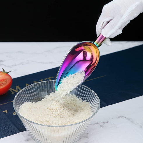 Berglander Stainless Steel Rainbow Ice Scoop, 6 OZ Titanium Colorful Plating Metal Ice Scooper for Kitchen Bar