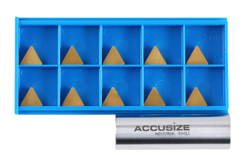 Accusize TPG22 Wiper Carbide Inserts, TiN Coated, T-Shape, 10 Pcs/Box