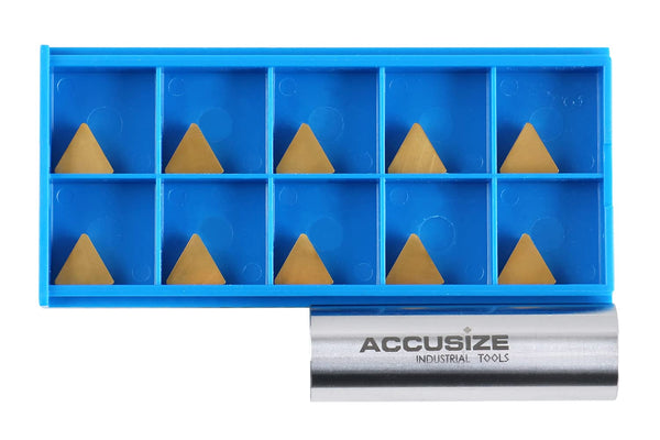 Accusize TPG22 Wiper Carbide Inserts, TiN Coated, T-Shape, 10 Pcs/Box