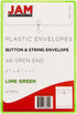JAM PAPER Plastic Envelopes with Button & String Tie Closure, 4 1/4 x 6 1/4, Lime Green, 12/Pack
