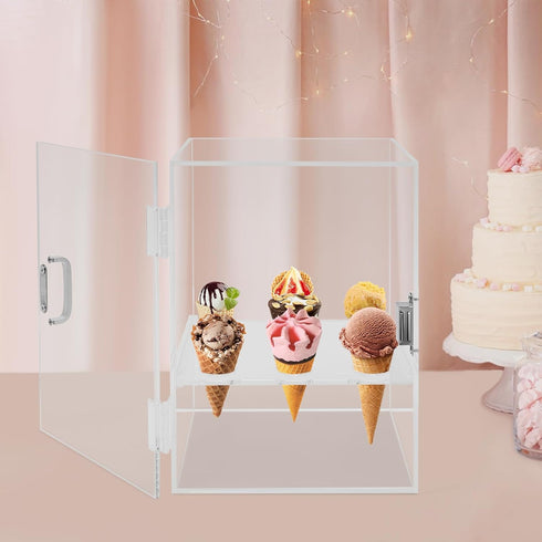 Mahugde 9 Holes Ice Cream Cone Cabinet, Clear Ice Cream Display Cabinet Acrylic Ice Cream Display Cabinet for Dessert