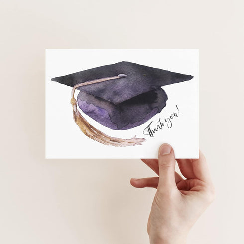 Set 24 Graduation Thank You Cards Boxed - Watercolor Graduation Cap Thank You Greeting Cards w/White Envelopes