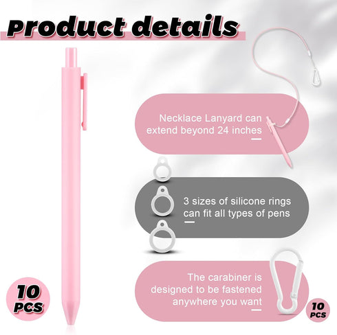 Lewtemi 10 Sets 24'' Pen Leash for Clipboard, Silicone Lanyard Holder Safety Neck Strap with Connection Buckle for