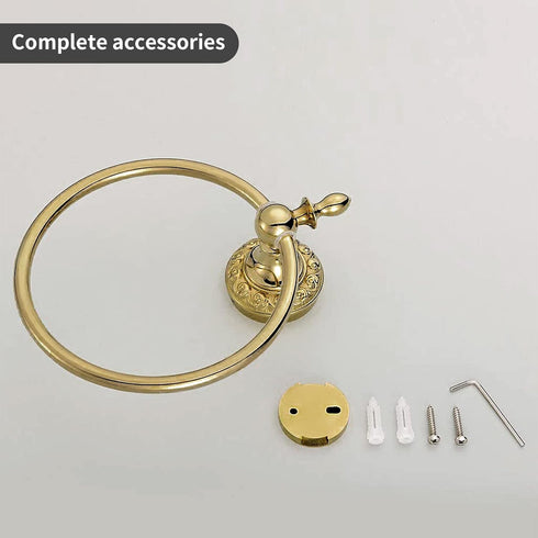 Leyden Polished Gold Towel Ring, Round Wall Mounted Bathroom Hand Towel Holder