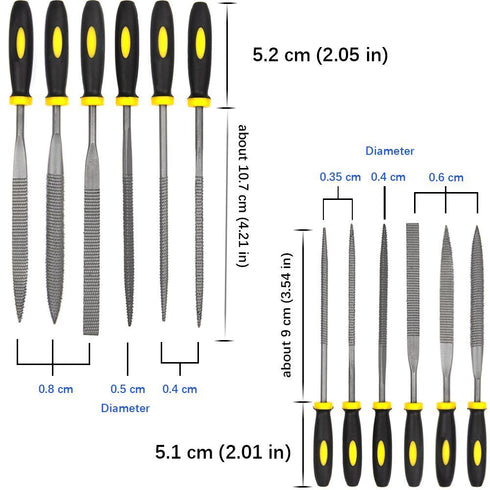 Wood Rasp File Kit - 12 Assorted Small Metal Needle Files Set with Brush and Hand Strap Carrying Case