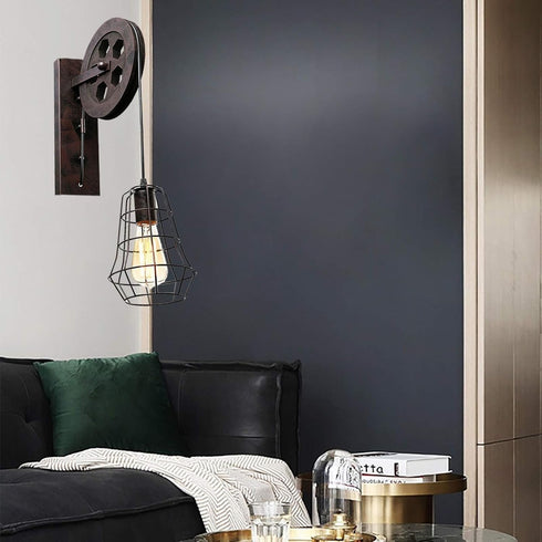 Ncescmal 110-220V E27 Bulb Antique Iron Cage Wall Lamp Corridor Wall Lamp Lamp Holder Without (Rust)