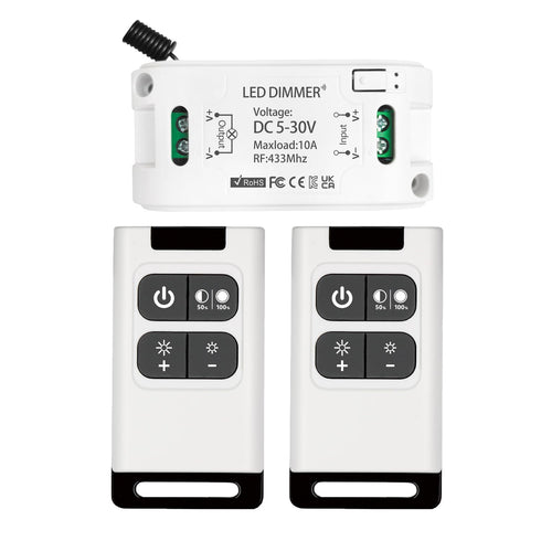DieseRC Wireless LED Light Strip Dimmer Switch - DC 5V~30V 10A Relay Receiver Controller with 2 Remote Controls