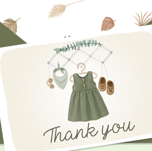 50 Pack 50 Sage Green Baby Shower Thank You Cards with Envelopes for Guests, Thank You Cards Bulk Blank Inside