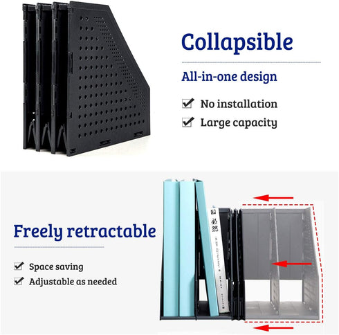 Marte Vanci Collapsible 3 Compartment Magazine Holder Desktop Organizer, Adjustable Sturdy File Dividers, Document
