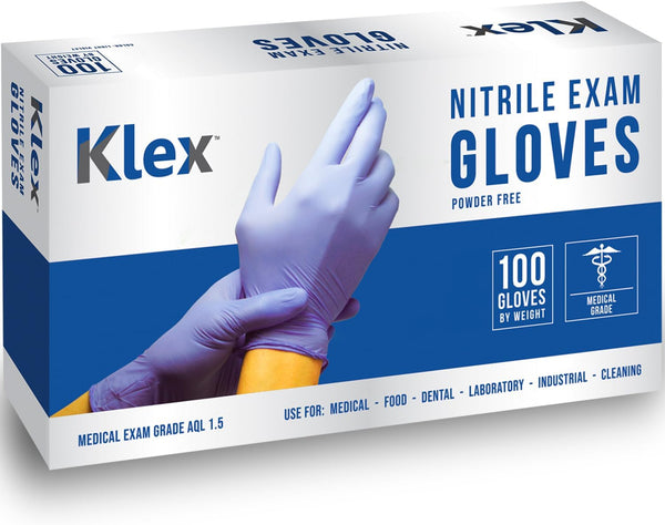 Klex Nitrile Exam Gloves - Medical Grade, Powder Free, Rubber Latex Free,