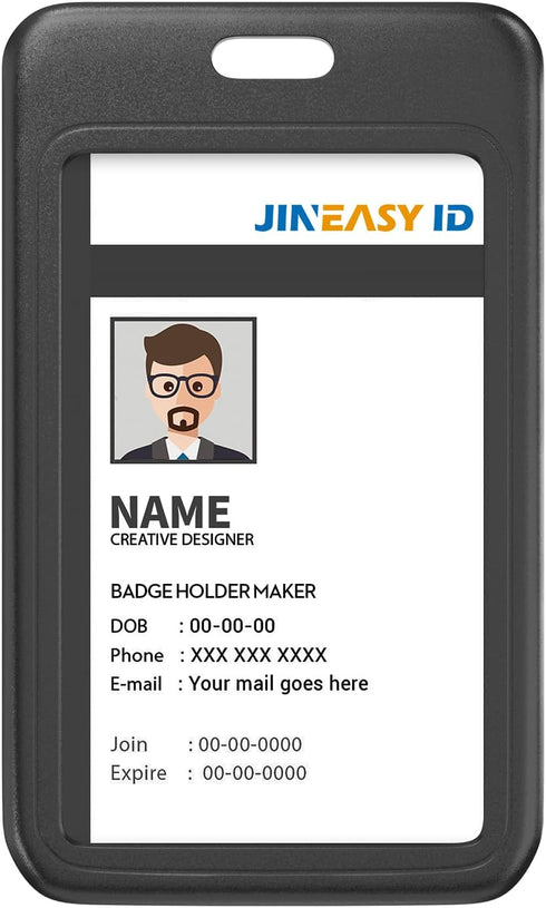 JINEASY 10 Pack Black Vertical ID Badge Holder - Hard Plastic Sliding ID Card Case Protector for Office, School