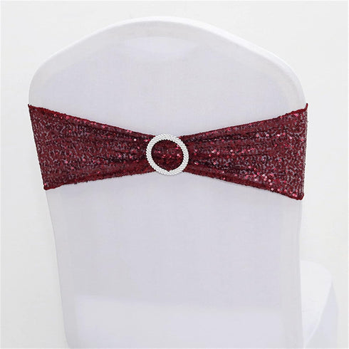 Dimatic 25 PCS Stretch Sequin Chair Sashes Chair Stretchy Spandex Bands for