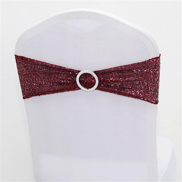 Dimatic 25 PCS Stretch Sequin Chair Sashes Chair Stretchy Spandex Bands for