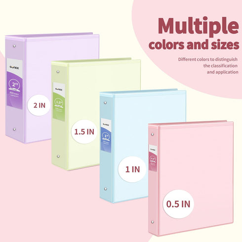 SUNEE 3 Ring Binder 1/2 Inch 4 Pack - Clear View Binder Three Ring PVC-Free (Fit 8.5x11 Inches) for School Binder or