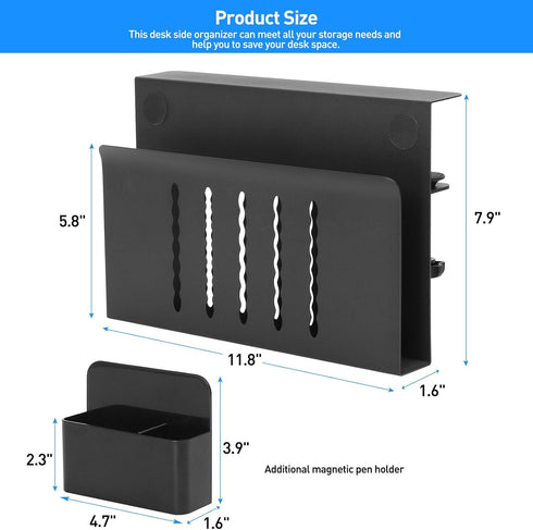 Desk Side Storage, Under Desk Laptop Mount, Hanging File Organizer, Clamp On Cable Management Tray, 22 Lbs