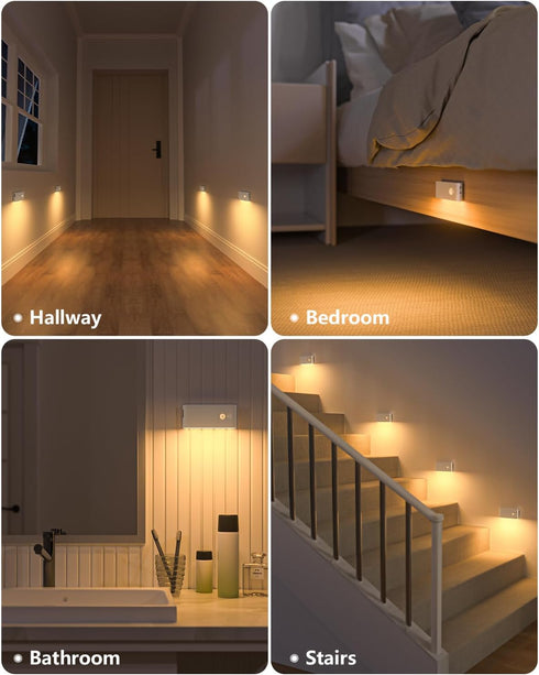 3 Pack WILLED Motion Sensor Night Light, Rechargeable Stair Lights Indoor, Warm White Motion Sensor Light Indoor