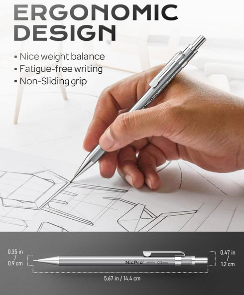 Nicpro 4 Pack 0.5mm Mechanical Pencil Set with Case, Metal Drafting Pencil for Artist Writing, Sketching, Drawing, 8