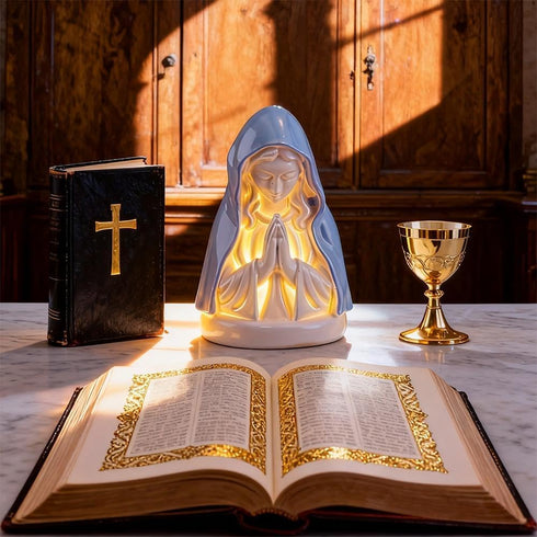 Generic Virgin Mary LED Devotional Table Lamp,Virgin Mary Prayer Night Light,Elegant Religious Statue Lamp,Handmade