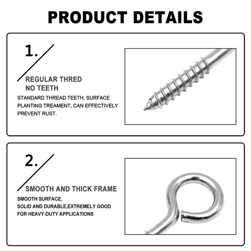 YGAOHF 10 Pcs 2.5 Inches Eye Hooks Screw, 304 Stainless Steel Heavy Duty Eye Bolts, Silver Eye Screws for Wood