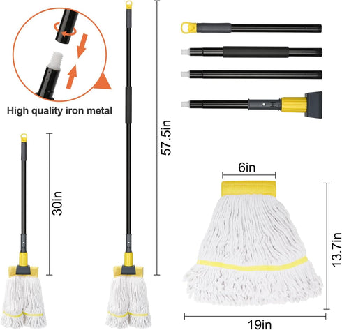 KeFanta Heavy Duty Commercial Mop with Long Handle, 60" Looped-End String Wet Cotton Mops for Floor Cleaning
