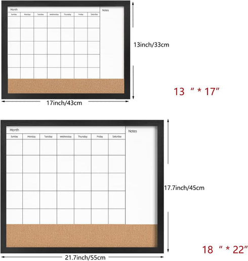 Monthly Calendar Dry Erase White Board & Cork Bulletin Board,13" x 17" Black Wood Frame,Magnetic Surface Whiteboard.Perfect for Organizing Your Space.Whiteboard+Cork-3343B-BK by Umtiti