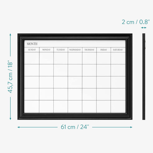 Navaris Framed Calendar Whiteboard for Wall, 18" x 24" Magnetic Dry Erase Monthly Planner, White Board with Frame,