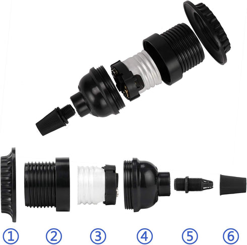 E26/ E27 E26 200 Bulbs (8PACK) Black Light Sockets, Retro Edison Lamp Holder with Medium Screw, Heat Resistant Standard