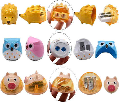 Cartoon Animal Pencil Sharpeners, Cute Two-Holes Plastic Sharpener, School Student Stationery Supplies (Set of 16)