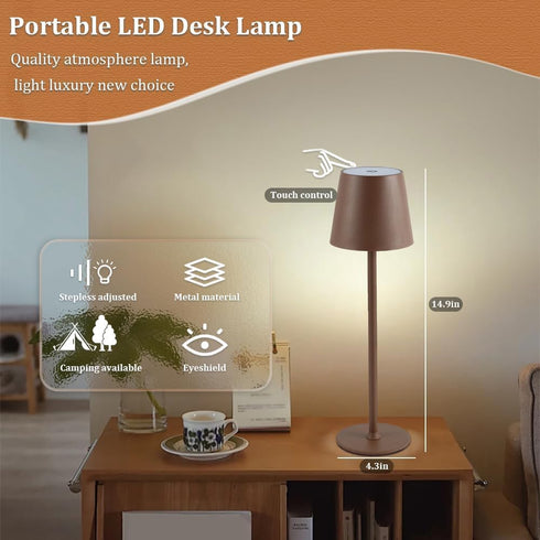 HPUFKOT Lamp,3-Color Portable Metal Desk Touch Control, Rechargeable Battery - Ideal Bedside Lamp for Bedroom