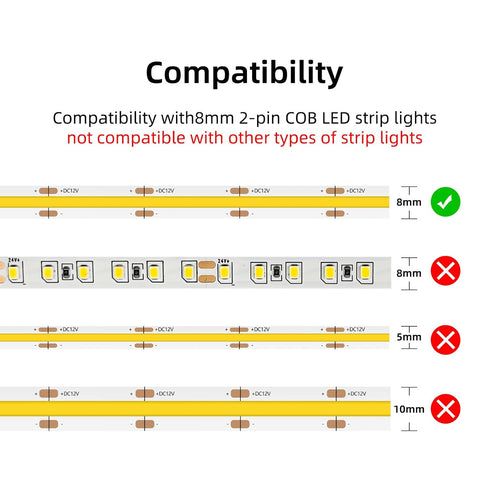 SSGP 8mm 2-Pin 10Pcs 4Pcs COB LED Strip Connector Kit - L-Shaped Corner Connectors + Gapless Adapters, Reusable
