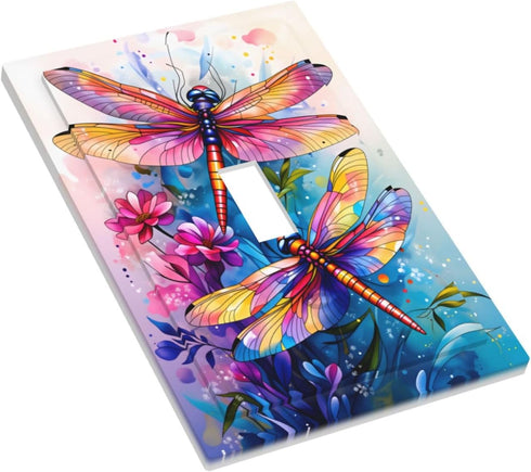 haigof 1 3 5 Inch Colorful Dragonfly Art Light Switch Cover Wall Plate Gang Single Plates Print Faceplate Home Decor X