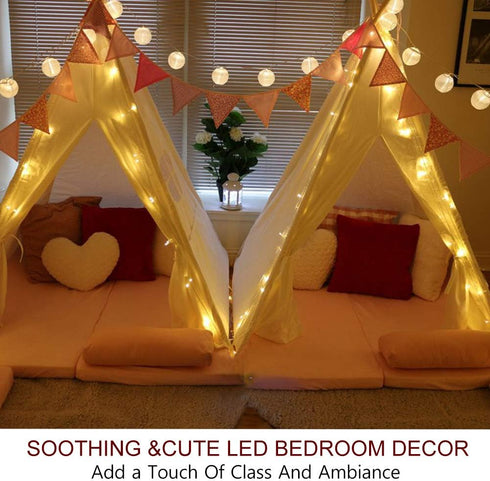 20' 30 3" Bright Zeal Long LED Lanterns String Lights Battery Powered - Indoor Outdoor White Silk-Like Cloth Round LED