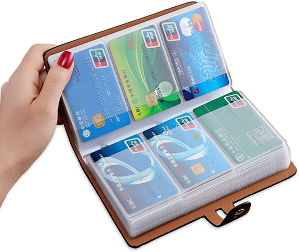 RFID Black Credit Card Holder, Leather Business Card Organizer with 96 Slots, Protector for Important Documents