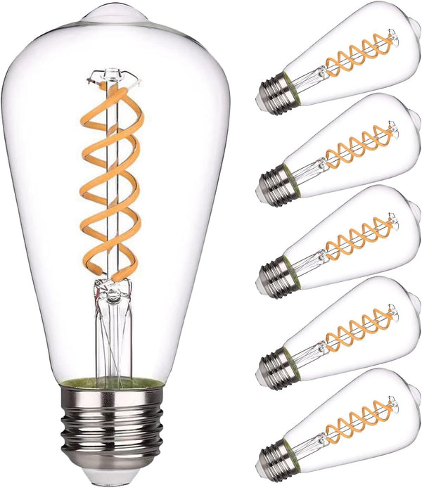 6 Pack ST19 LED Edison Bulbs, 6W (60W Equivalent), Soft White 2700K, Dimmable Vintage Filament Clear Glass