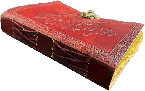 AzureGreen DOUBLE DRAGON Blank Page Book, Handcrafted Leather Unlined Journal, 5 x 7 Vintage Brown