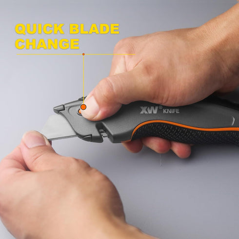 XW Dual-system Safety Utility Knife with Auto-retractable & 3-position Retractable, 2-in-1 Heavy Duty