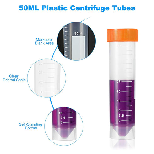 PATIKIL 50ML Plastic Centrifuge Tubes, 25 Pcs Orange Test Tube Container with Leak-Proof Screw Caps for Laboratory