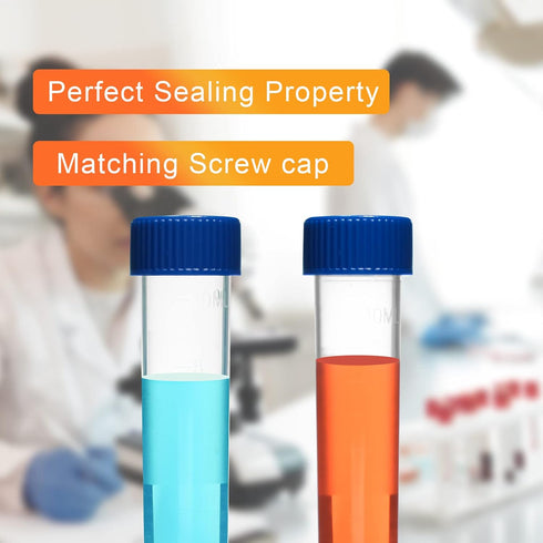 Clear Plastic Graduated Test Tubes 10ml, Sterile Sample Storage Container with Screw Cap, Case of 50
