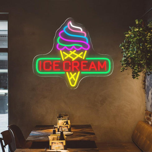 SSGLABSIGN Frozen 15.5X14" Ice Cream Cone LED Neon Sign, USB Powered Neon Lights Sign for Business Decoration, Open