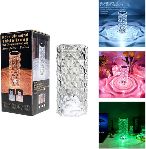 WeFoonLo Rose Diamond Table Lamp RGB Color Changing Crystal Night Light, Touch Control Bedside Lamp with USB