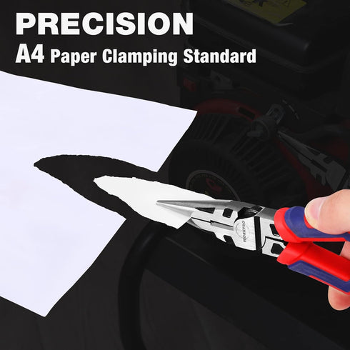 WORKPRO Premium 8 Needle Nose Pliers, Paper Clamp Precision, Heavy-Duty CRV Steel, Large Soft Grip with Wire Cutter, Long Nose Cutting Pliers, W031269 by WORKPRO