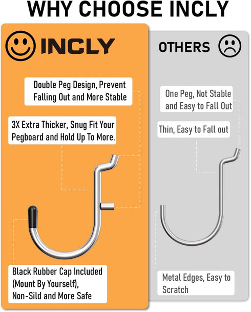 INCLY 1/4" Pegboard Hooks Set, 206PCS Heavy Duty Peg Hook Hanger for Craft Assortment Garage Organizer