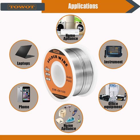 TOWOT Tin Lead Rosin Core Solder Wire for Electrical Soldering, 1.8% Solder Flux Sn60-Pb40, 0.6mm, 100g