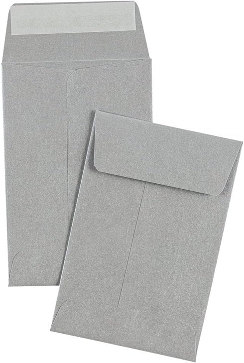 LUXPaper #4 Coin Envelopes | 3'' x 4 1/2'' | Silver Metallic | 80lb. Text | 50 Quantity